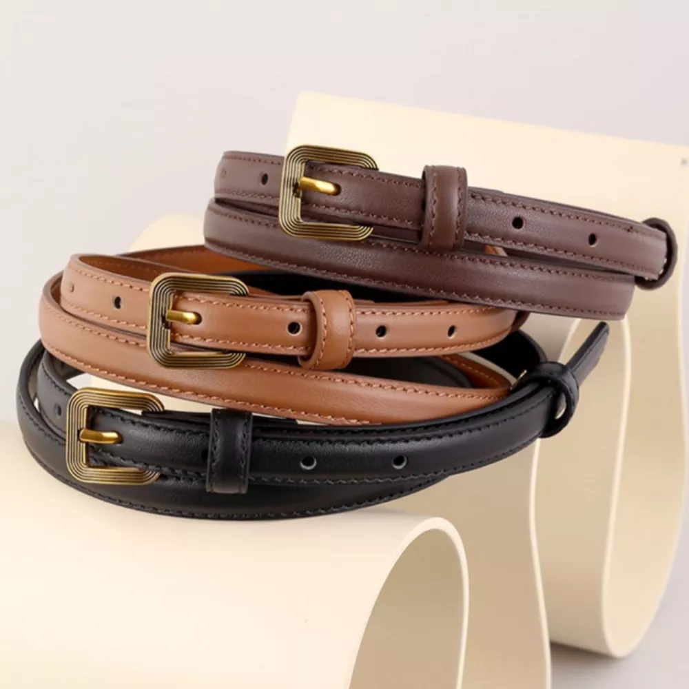 Leather Skinny Belt with Buckle, image 2