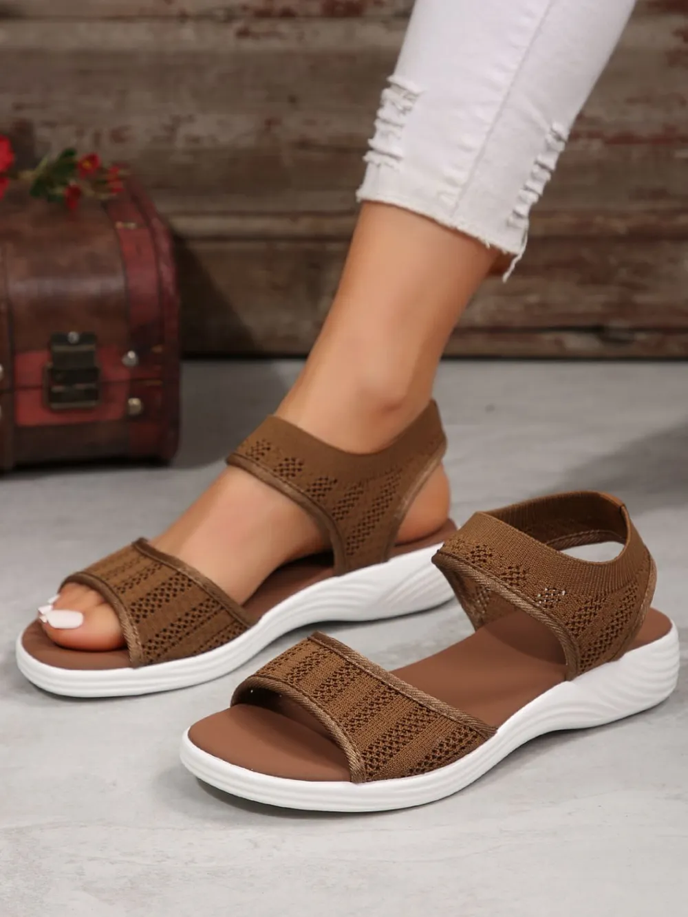 Peep Toe Cloth Sandals, image 8