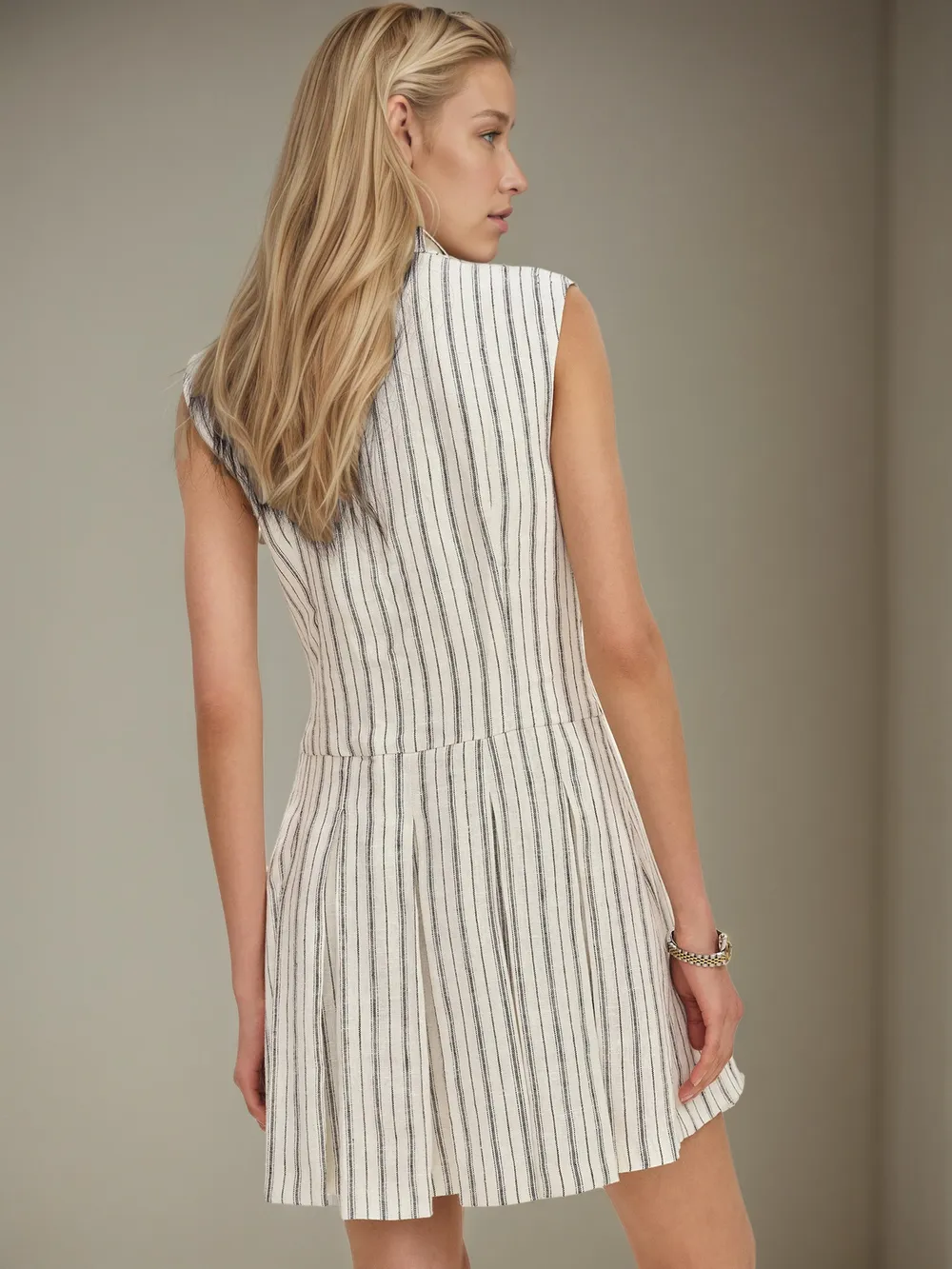Striped Sleeveless Button Front Shirt Dress, image 2