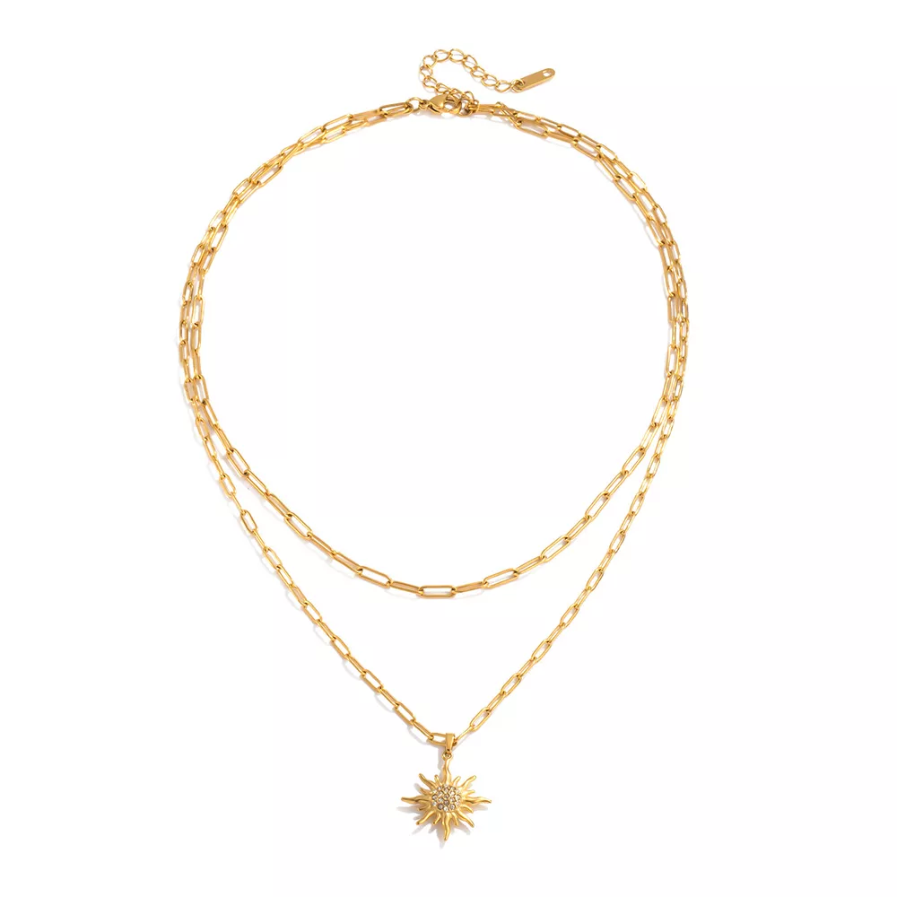 18K Gold-Plated Double Layered Pendant Necklace, image 2