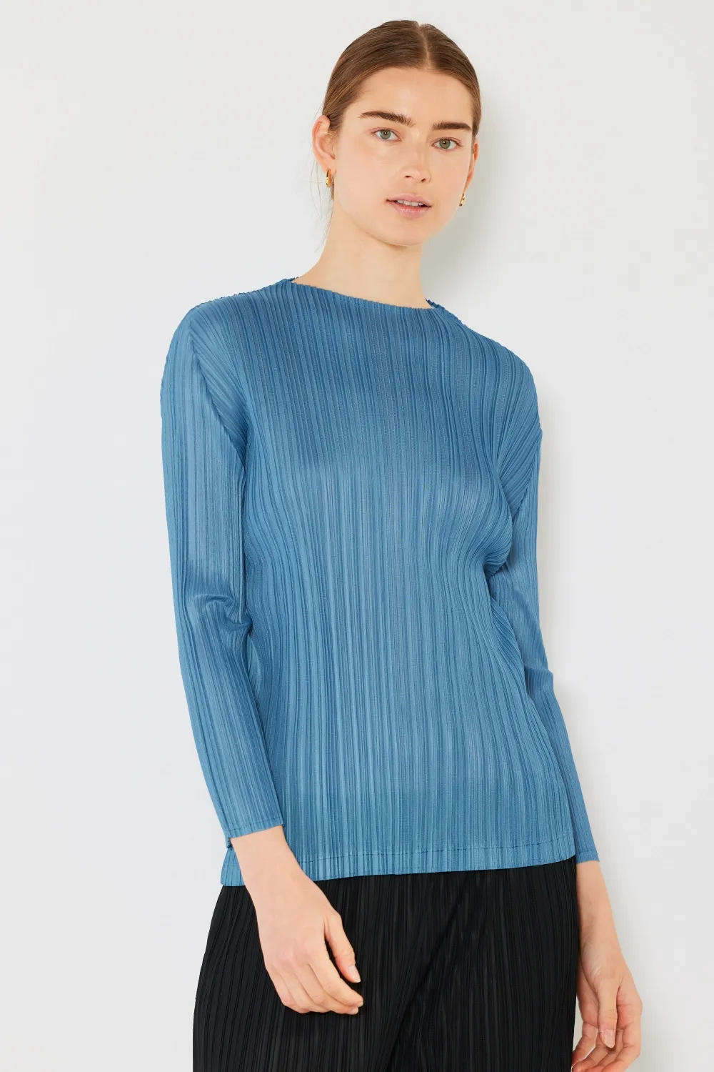 Pleated Long Sleeve Boatneck Top, image 9