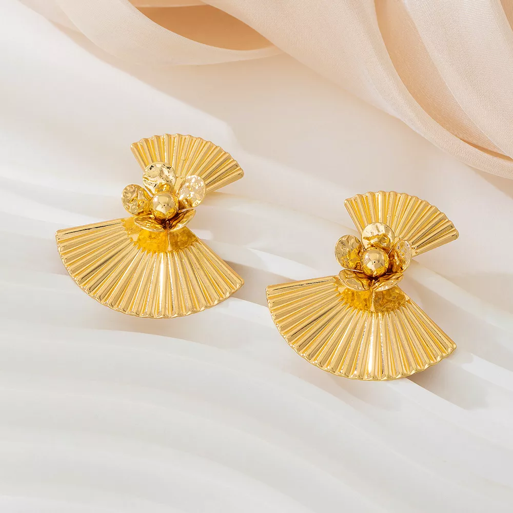 18K Gold-Plated Alloy Fan Earrings, image 4