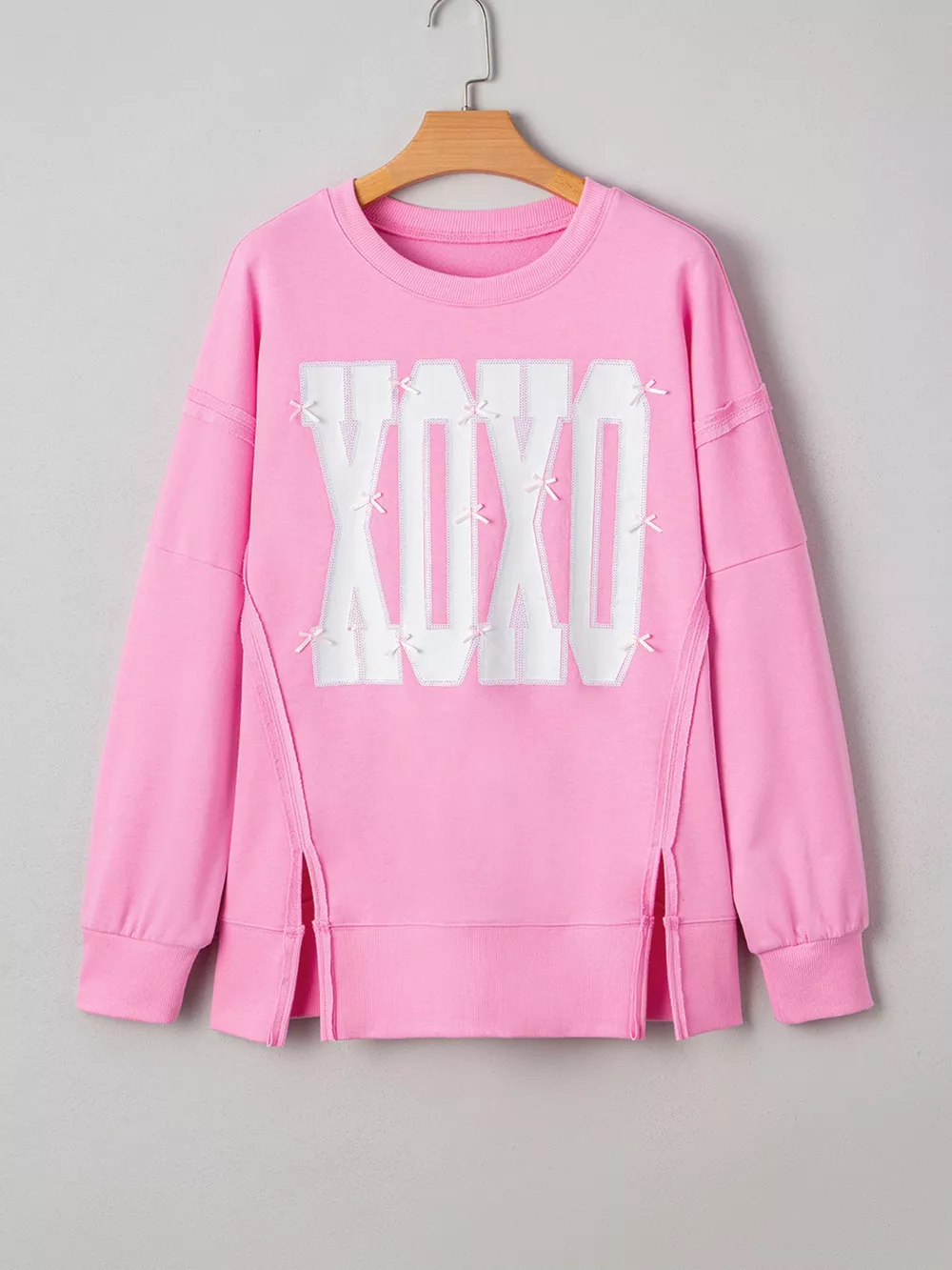 Sequin XOXO Letter Graphic Exposed Seam Baggy Sweatshirt, image 3