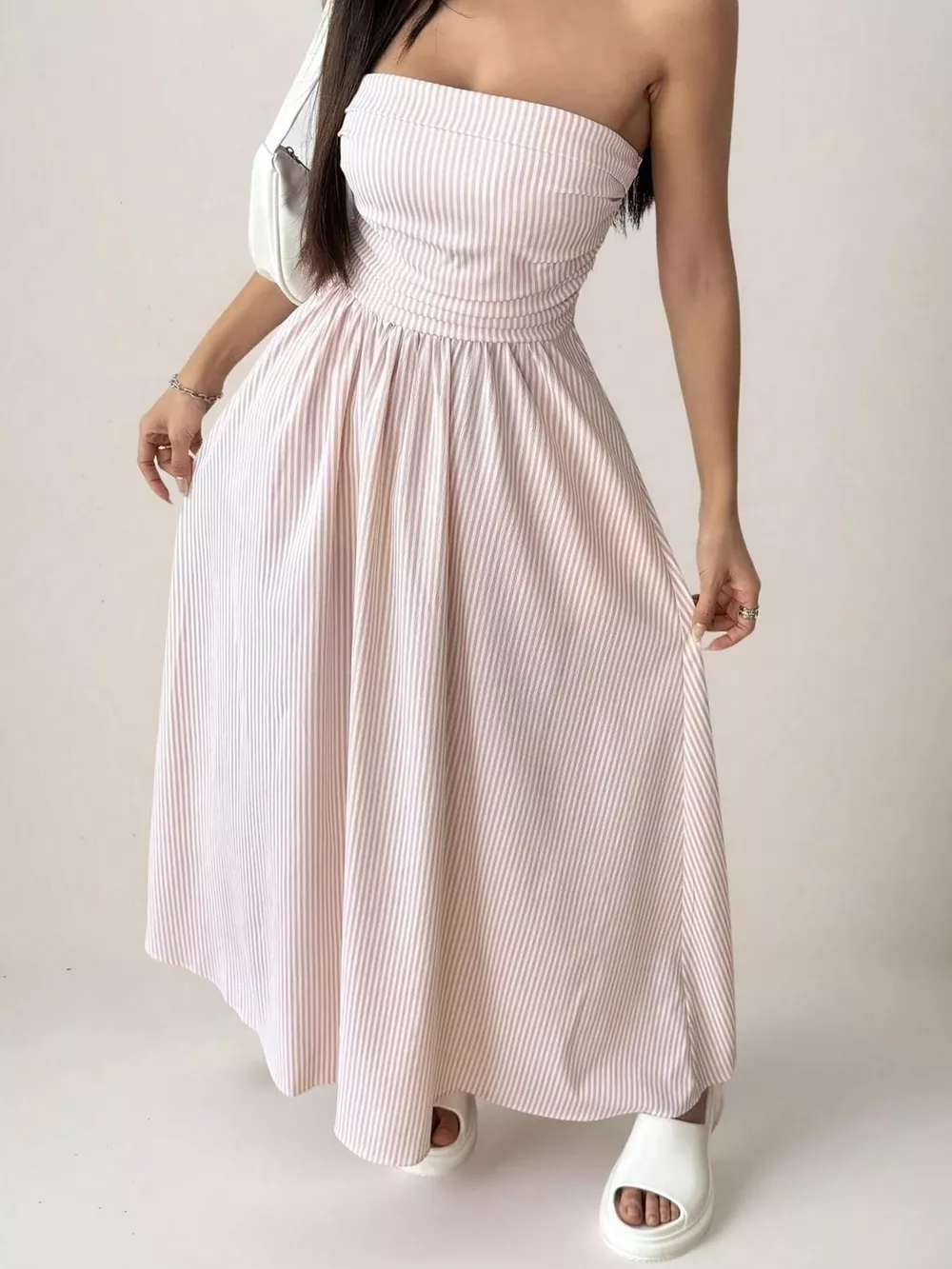 Striped Strapless Casual Maxi Dress, image 6