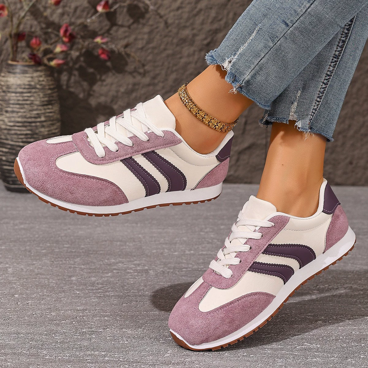 Striped Lace-Up Casual Sneakers, image 3