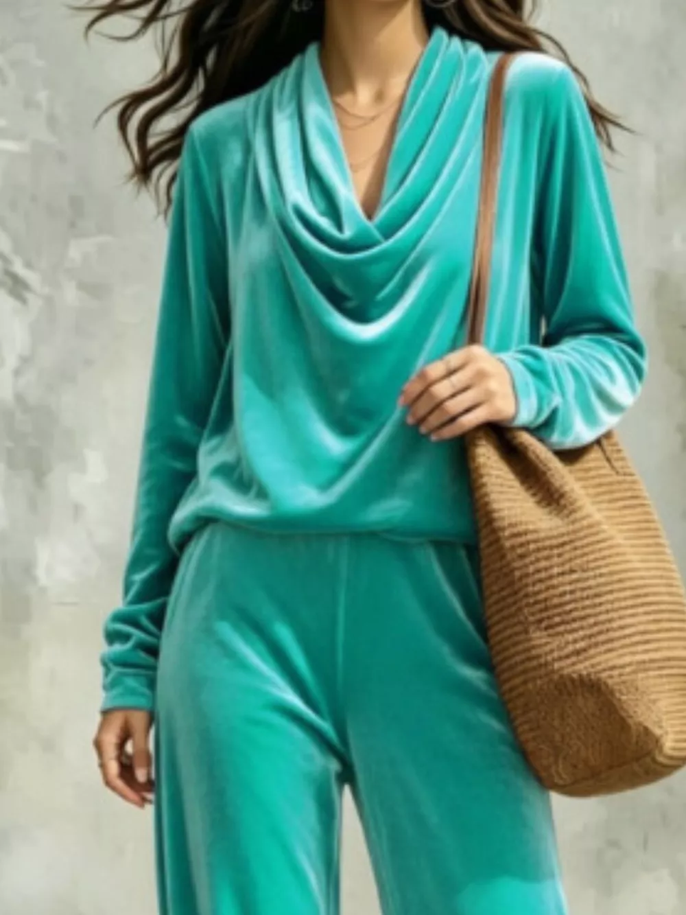 Full Size Velvet Cowl Neck Top and Pants Set Plus Size, image 8