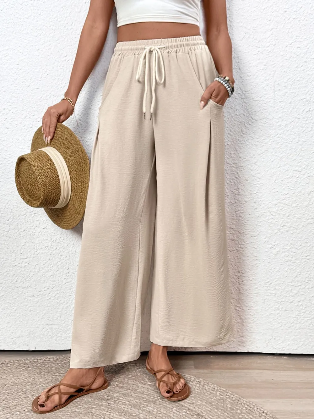 Drawstring Wide Leg Pants