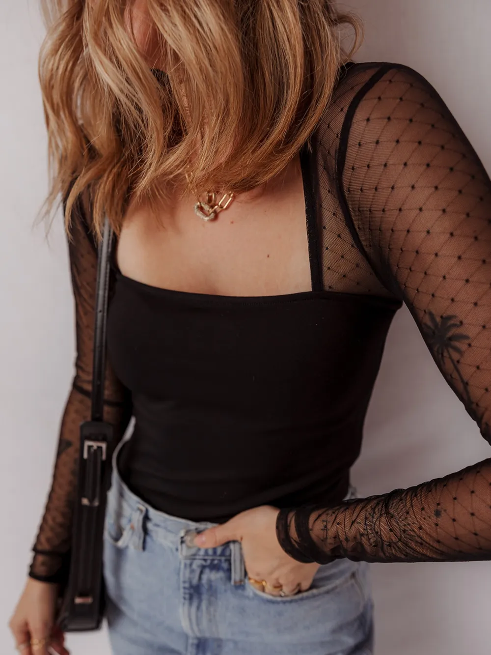 Mesh Sleeve Square Neck Bodysuit, image 7