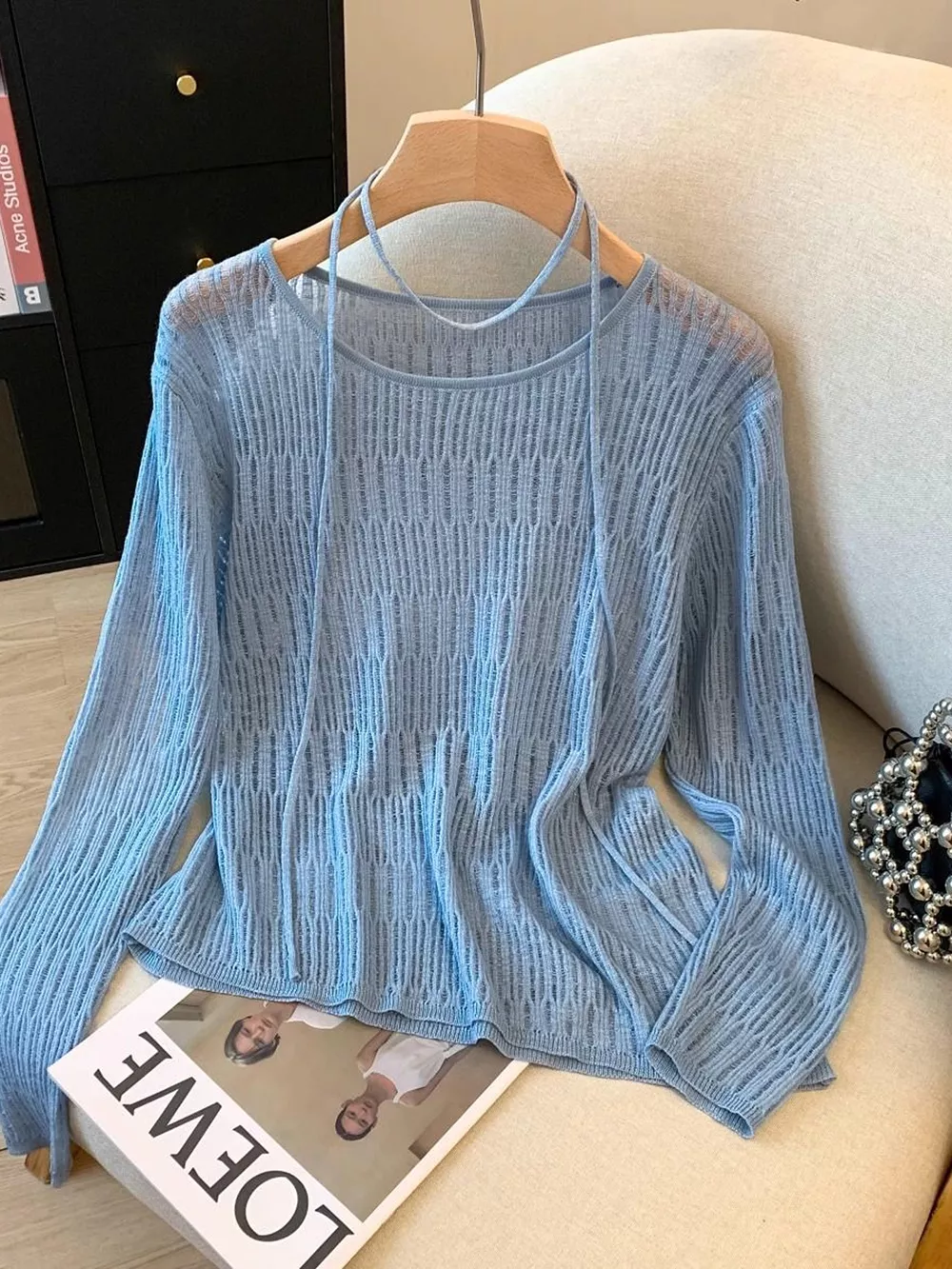 Long Sleeve Knit Top with Tie Detail, image 9
