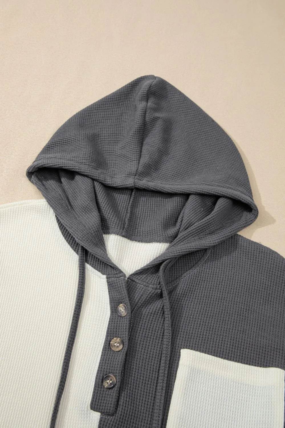 Waffle-Knit Two-Tone Long Sleeve Hoodie, image 10