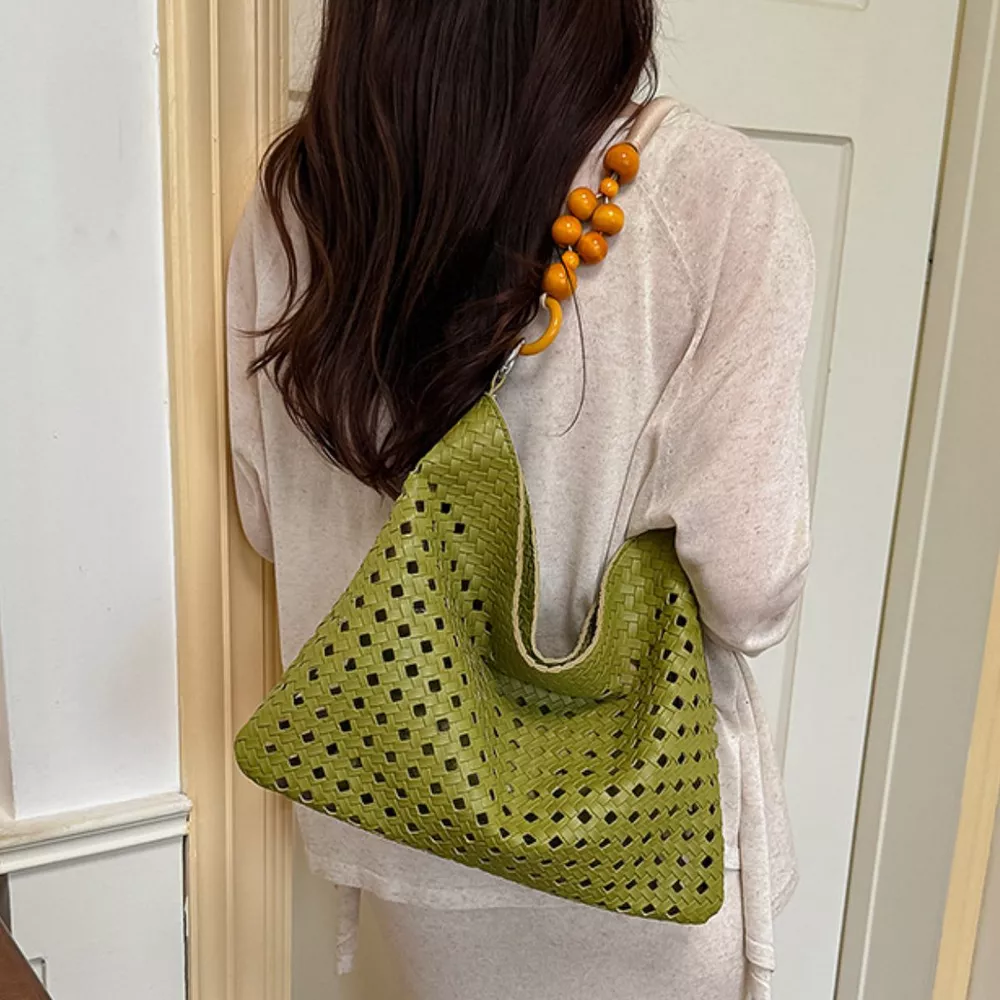Cutout Shoulder Bag with Beaded Handle, image 4