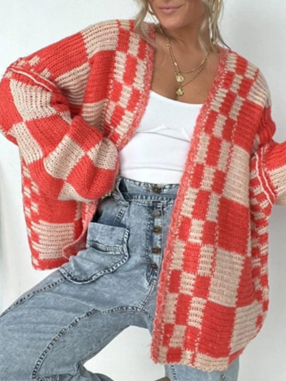 Plaid Open Front Long Sleeve Cardigan, image 5