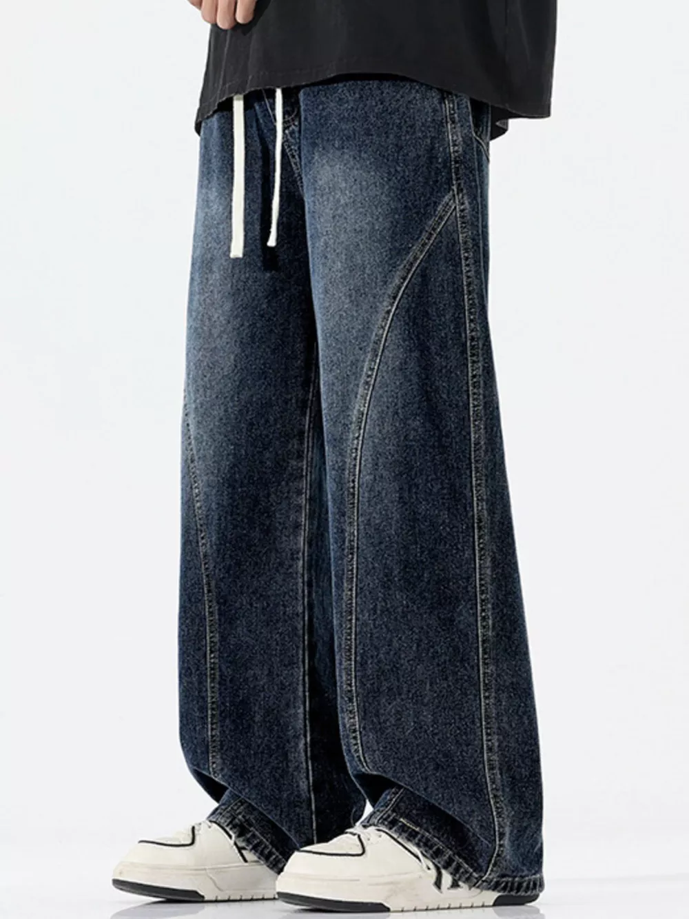 Men's Full Size Vintage Wash Wide Leg Jeans Plus Size, image 4