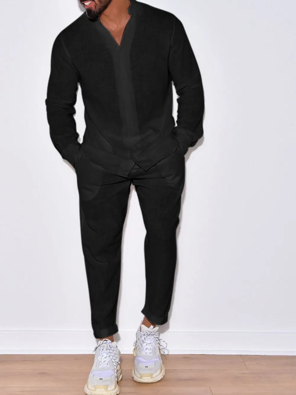 Men's Button Up Long Sleeve Top and Pants Set, image 6