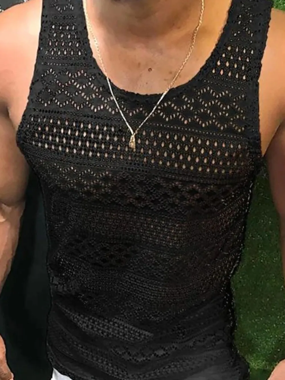 Men's Full Size Openwork Round Neck Tank Plus Size, image 6