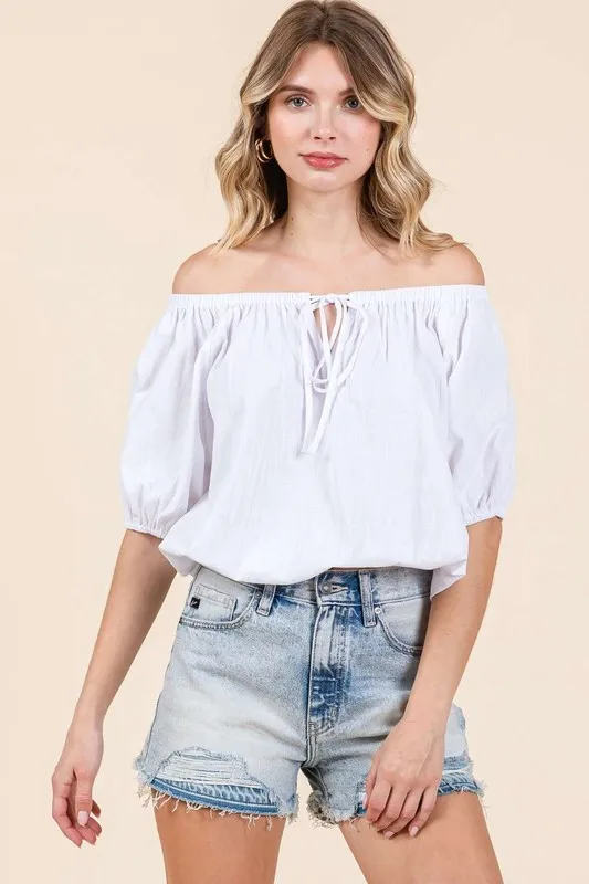 Linen Two-Way Short Sleeve Crop Blouse, image 3