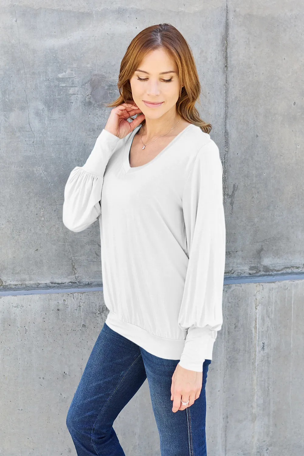 Full Size V-Neck Lantern Sleeve Top, image 19