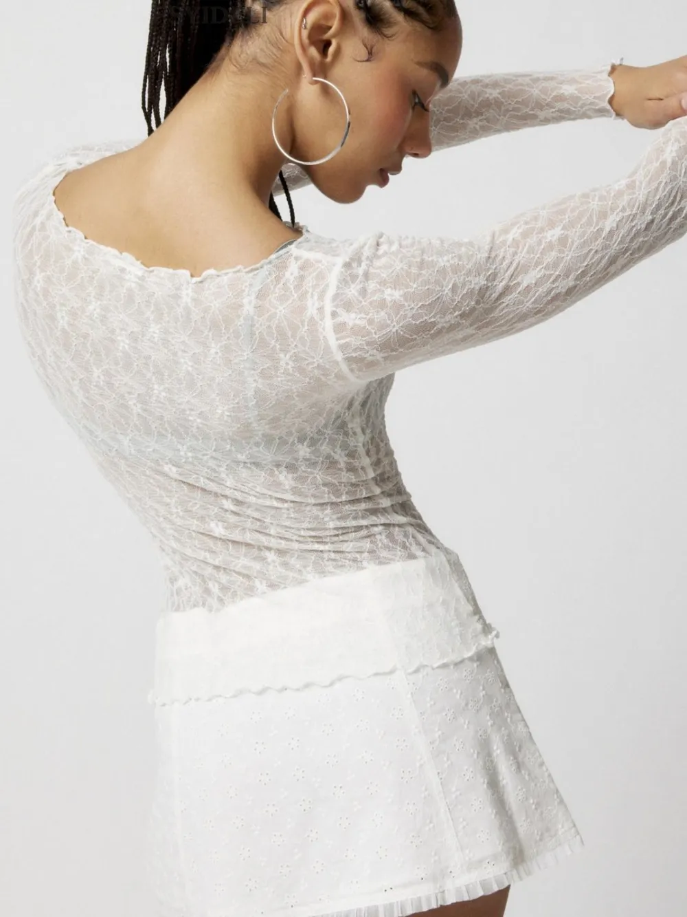 Lace Boat Neck Long Sleeve Blouse, image 14