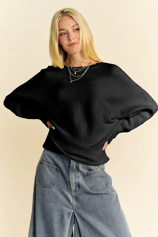 Round Neck Batwing Sleeve Sweater, image 4