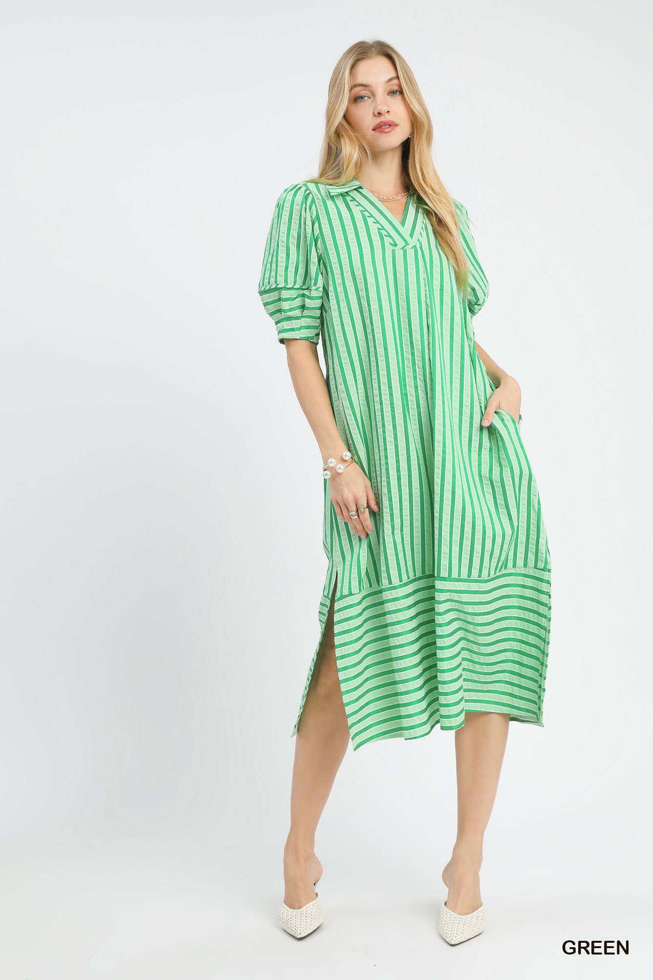 Striped Puff Sleeve Midi Dress, image 5