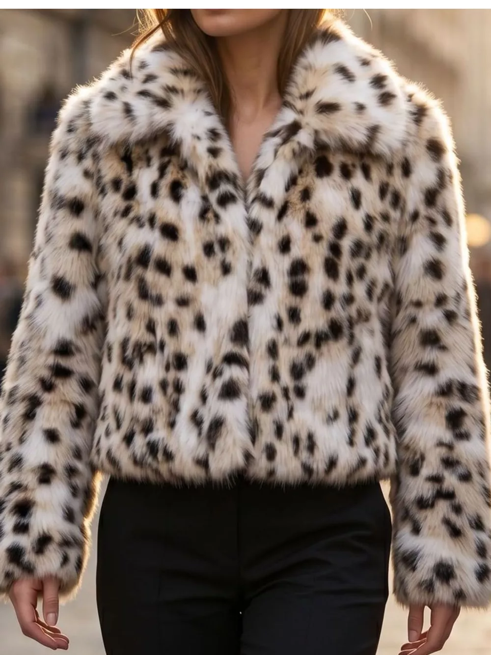Plus Size Leopard Print Faux Fur Cropped Outerwear, image 3