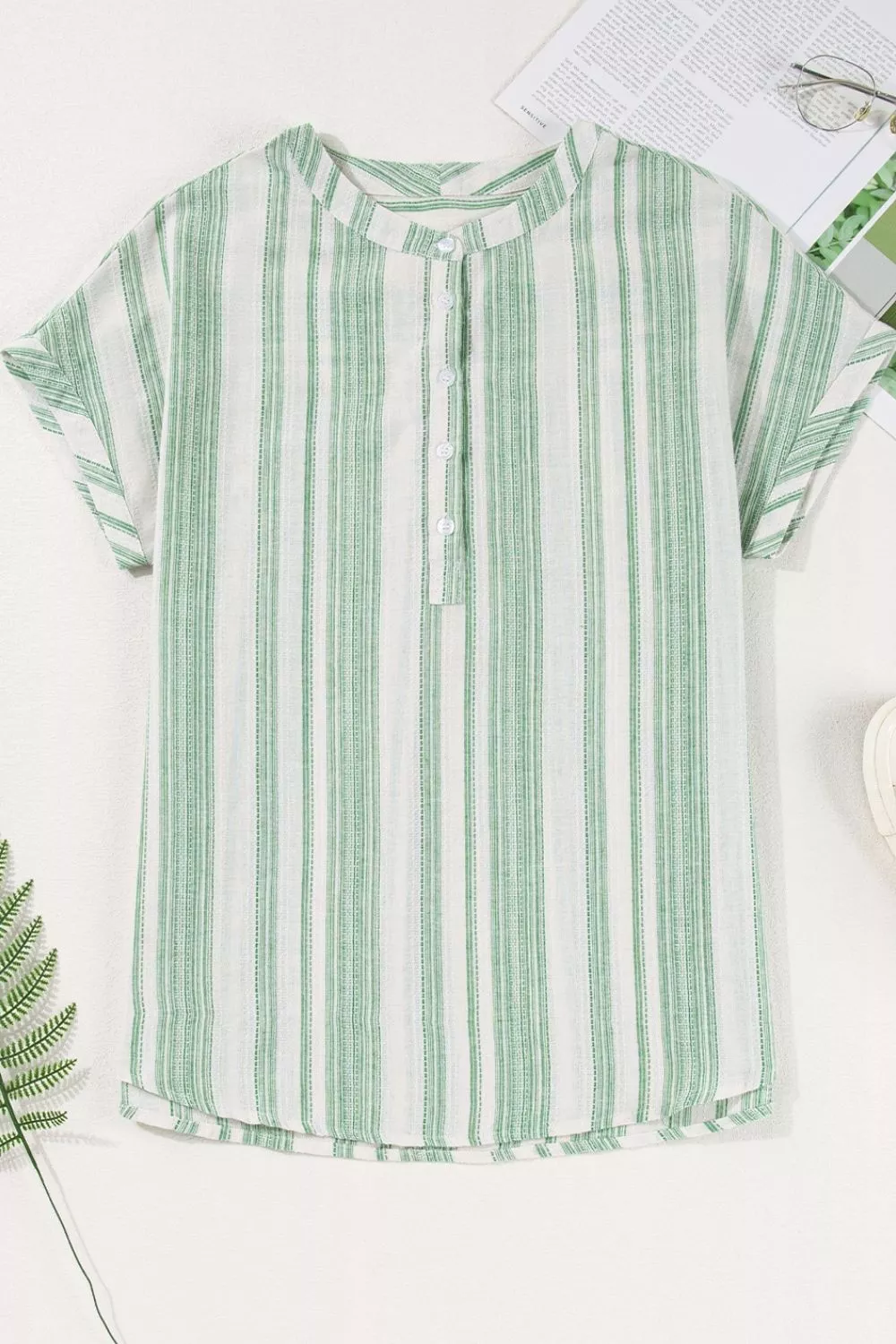 Breathable Gauze Half Button Short Sleeve Casual Blouse, image 7