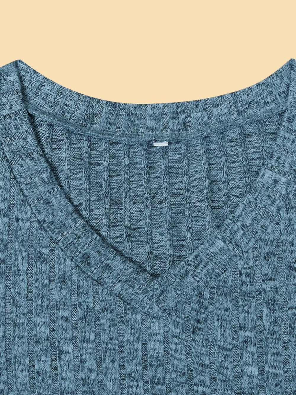 V-Neck Textured Knit Long Sleeve T-Shirt, image 8