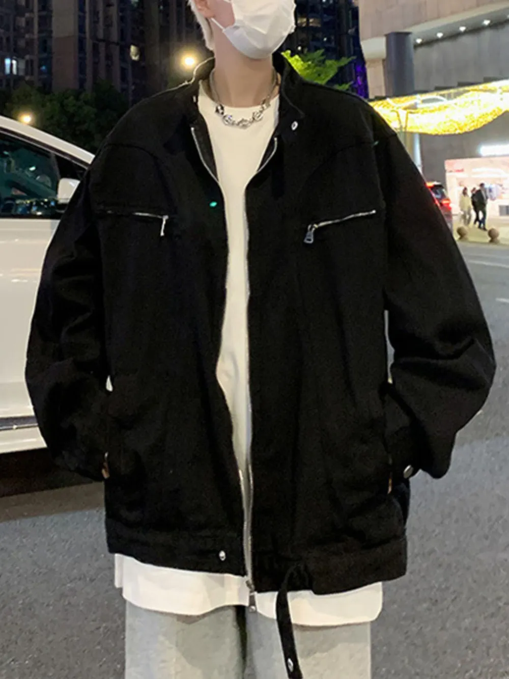 Men's Plus Size Zip Up Oversized Denim Jacket, image 4