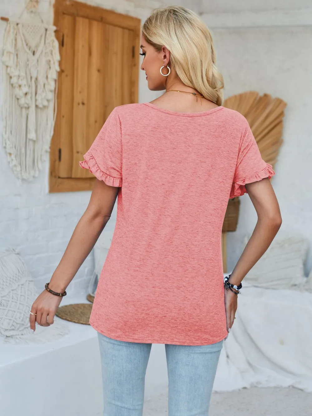 Frill Round Neck Petal Sleeve Blouse, image 10