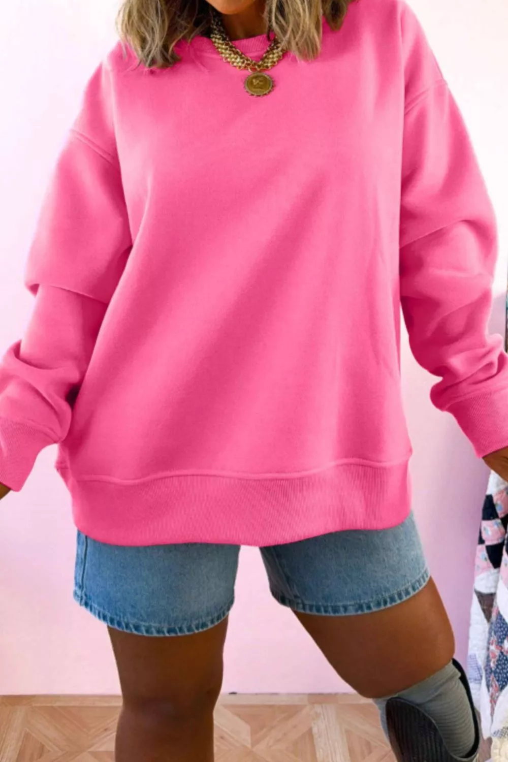 Slogan Print Round Neck Long Sleeve Sweatshirt, image 4