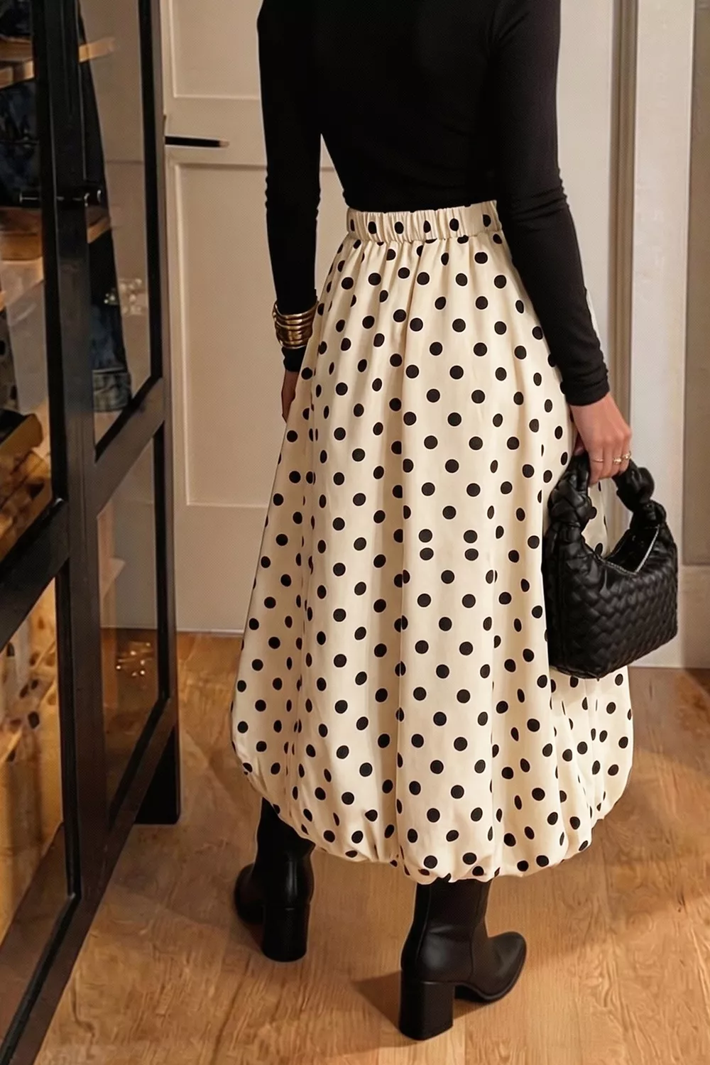 Polka Dot Bubble Hem Midi Skirt, image 3