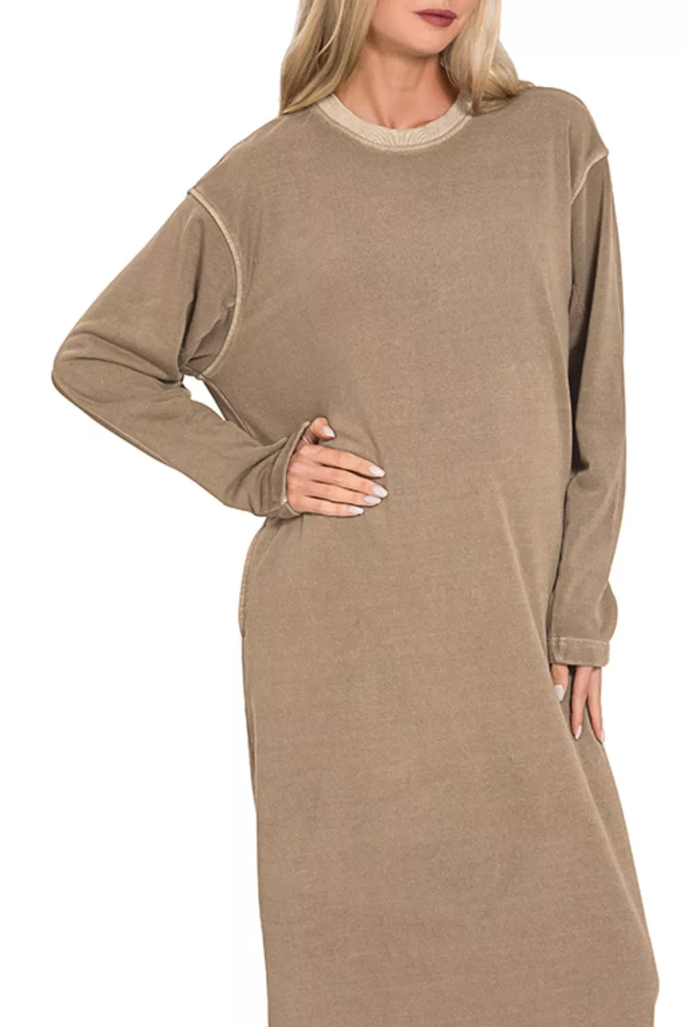 Soft Fleece Pigment Dye Sweatshirts Dress, image 2