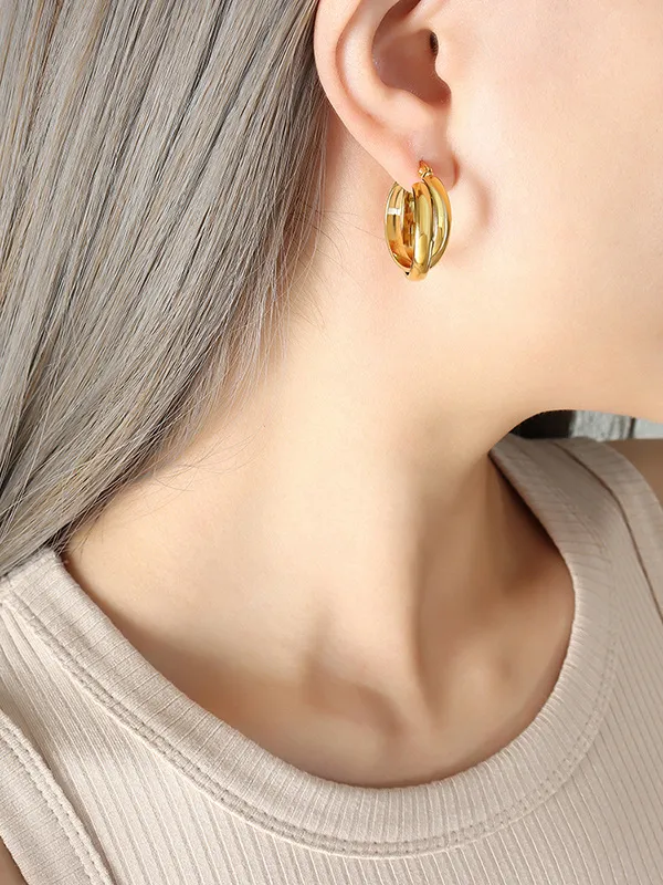 18K Gold-Plated Titanium Steel Huggie Earrings, image 2