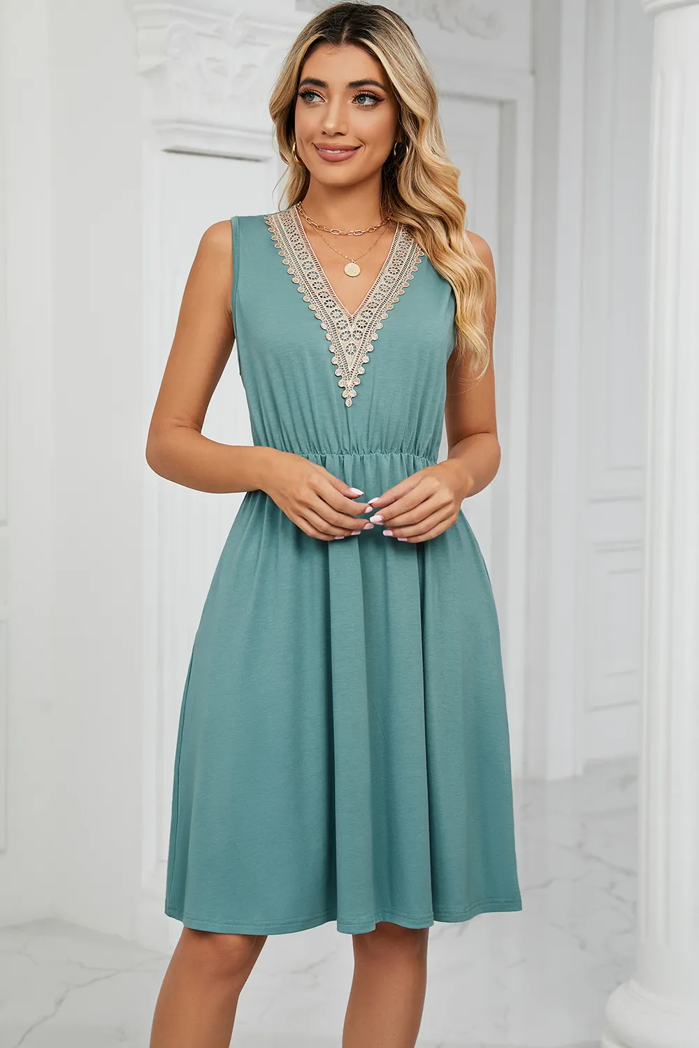Pocketed V-Neck Wide Strap Dress, image 6