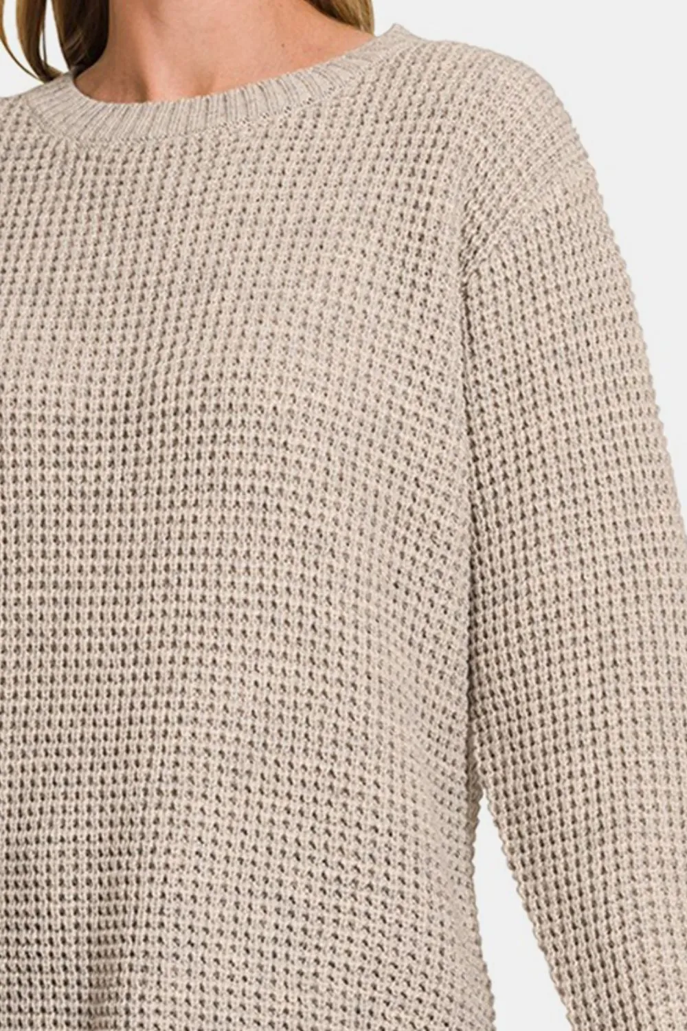High Low Long Sleeve Waffle Sweater, image 2