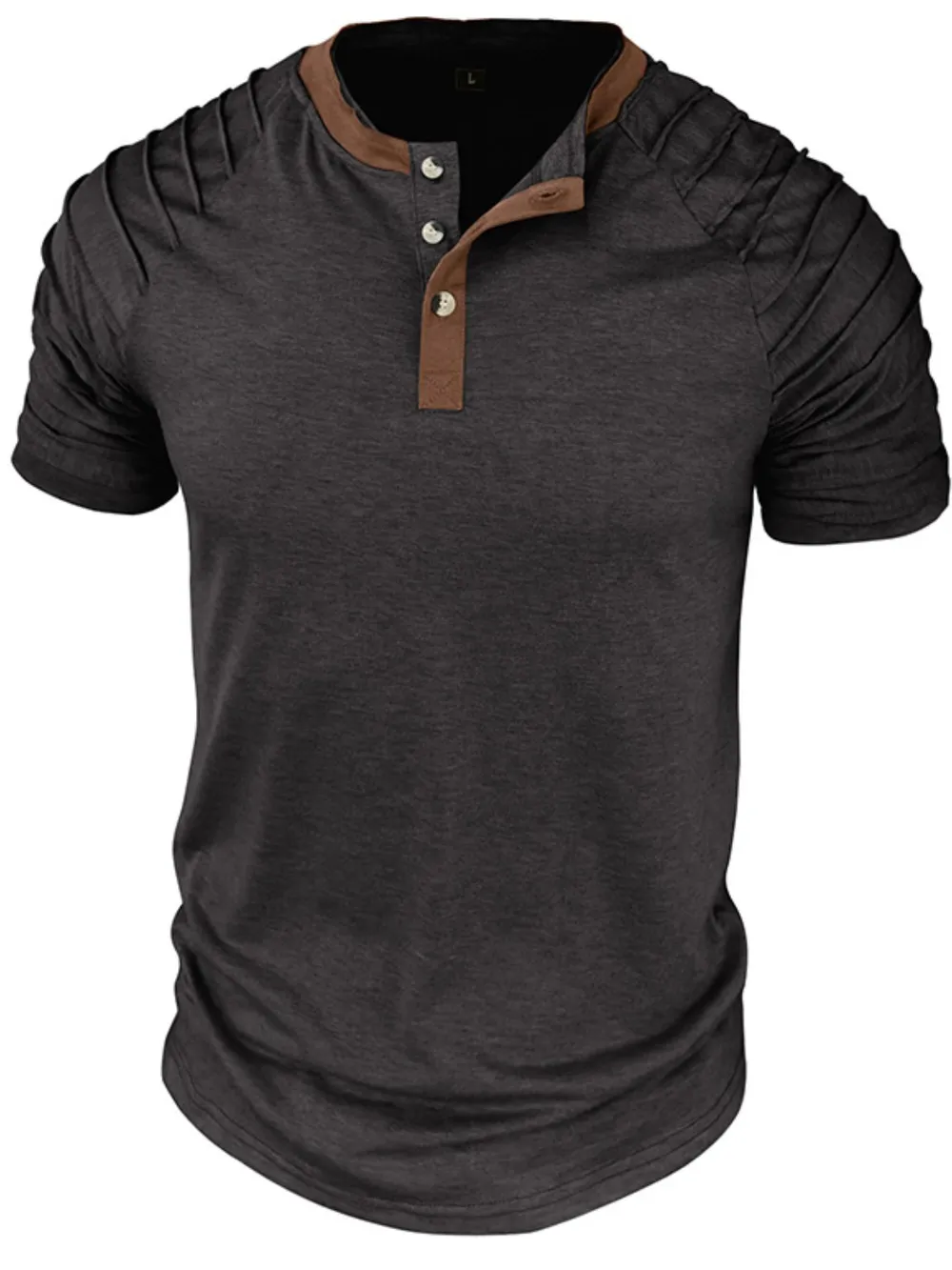 Men's Full Size Casual Henley Short Sleeve Top with Contrast Collar Plus Size, image 7