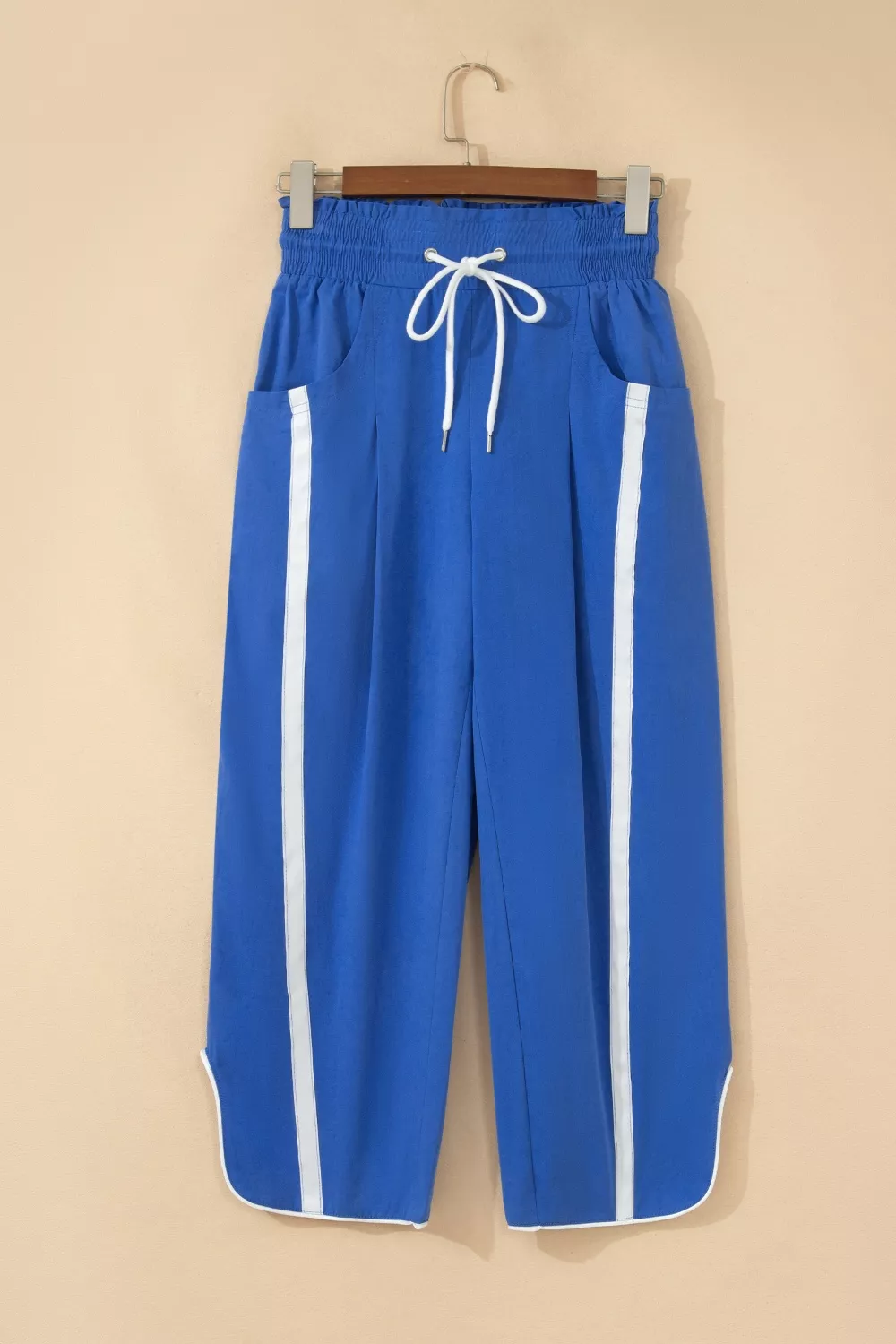 Contrast Striped Smocked Waist Drawstring Cropped Casual Pants, image 3
