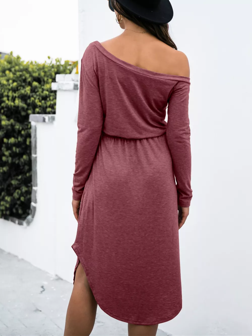 One-Shoulder Long Sleeve Midi Dress with Drawstring Waist, image 11