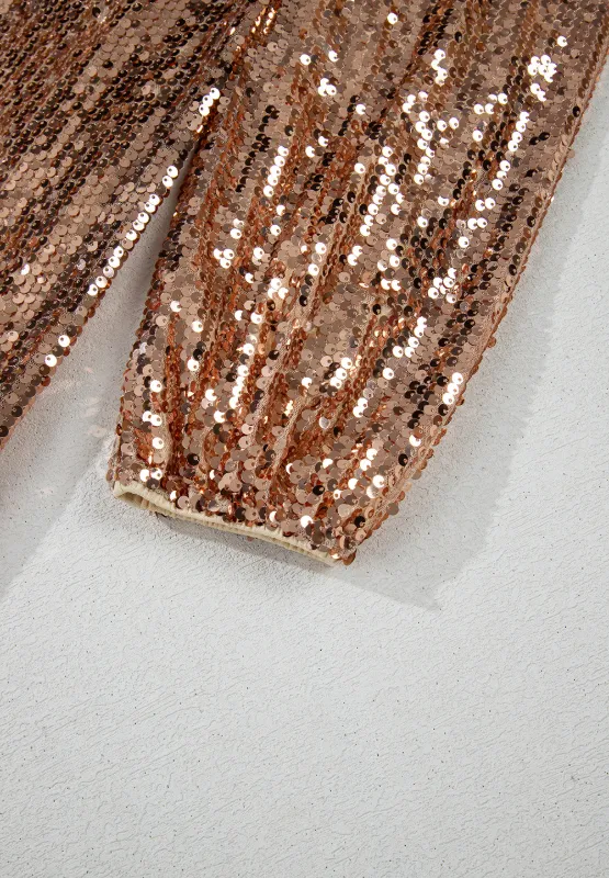 Backless Sequin Mock Neck Long Sleeve Mini Dress, image 6