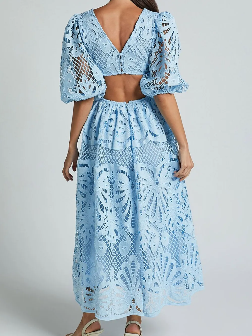 Cutout Back Lace Crochet V-Neck Dress, image 7