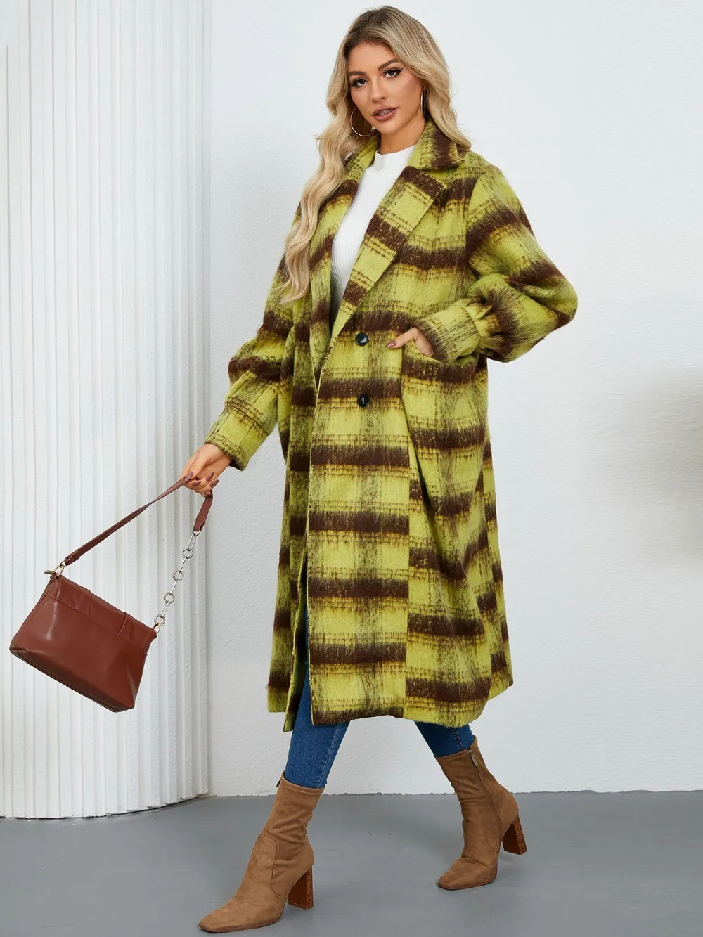 Contrast Double-Breasted Long Sleeve Longline Coat, image 4
