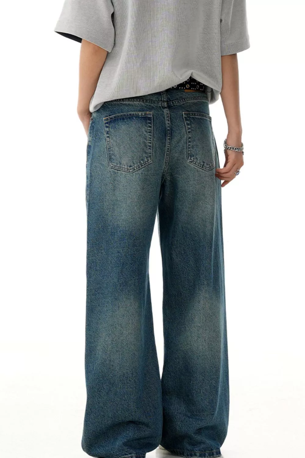 Men's Wide Leg Vintage Wash Jeans, image 3