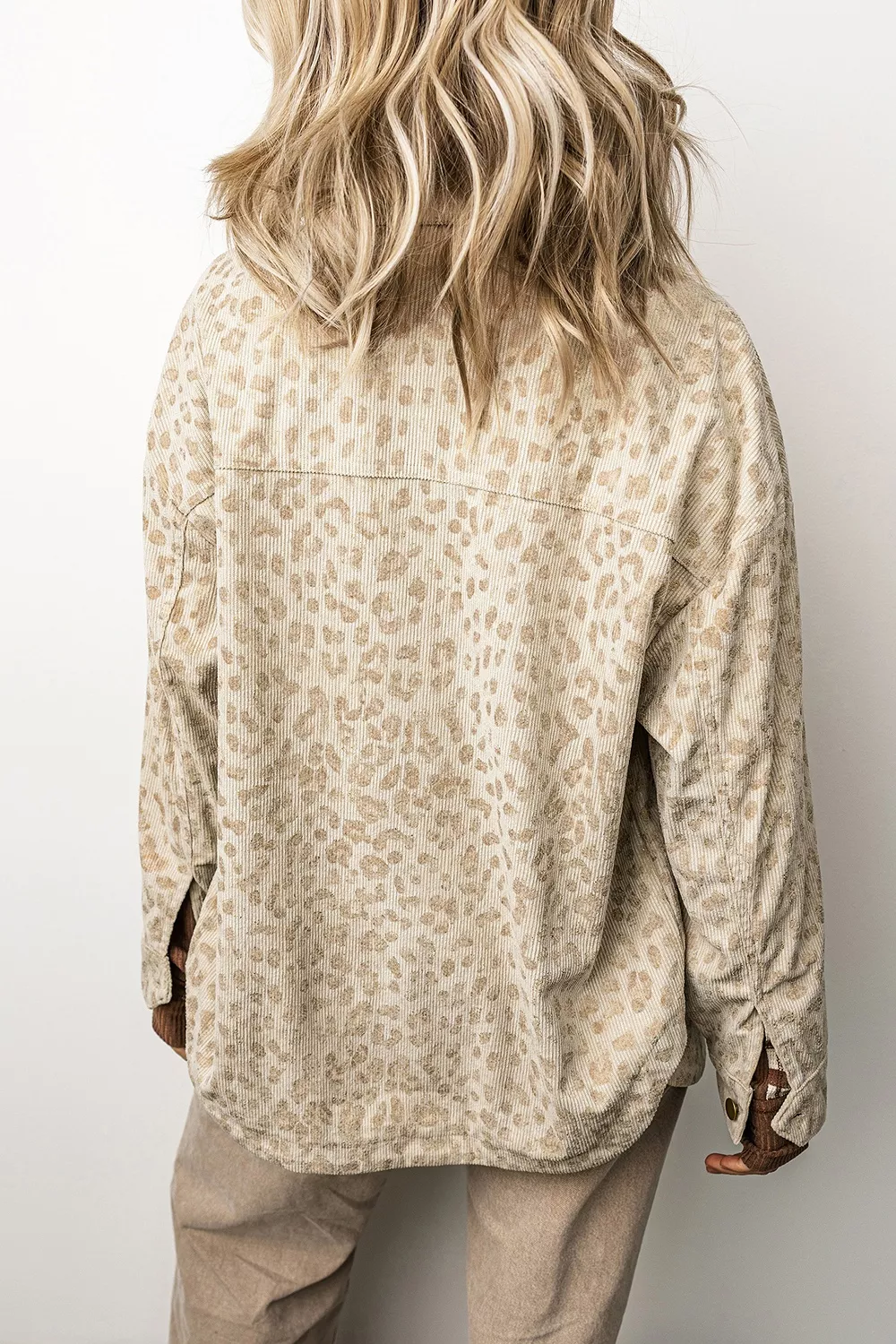 Leopard Print Corduroy Shirt Collar Long Sleeve Regular Fit Jacket, image 3