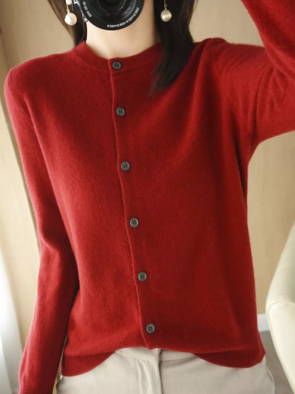 Classic Crew Neck Knit Cardigan, image 44