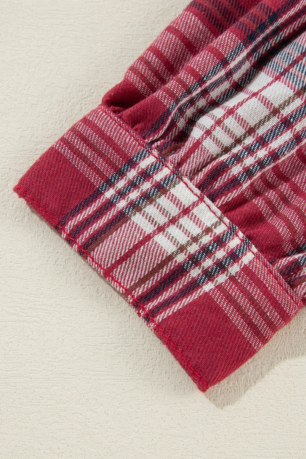 Raw Hem Drawstring Plaid Denim Jacket, image 3
