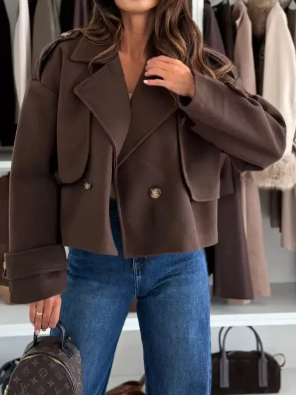 Lapel Collar Dropped Shoulder Jacket, image 7