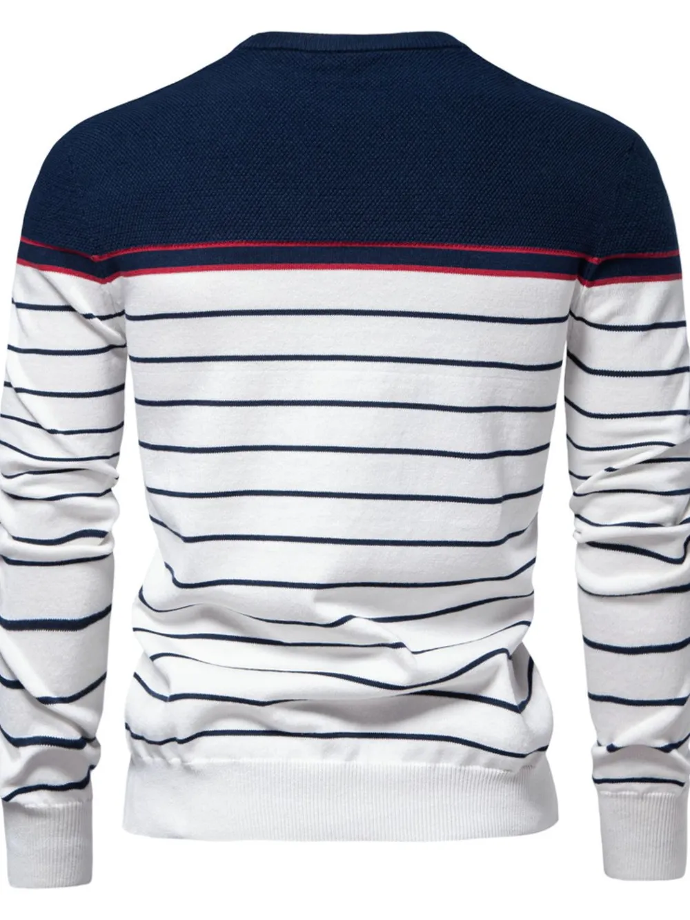 Men's Striped Round Neck Long Sleeve Sweater, image 4
