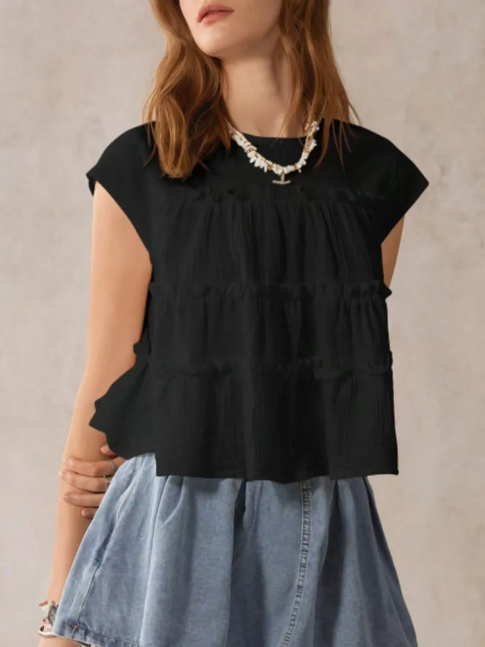 Tiered Cap Sleeve Blouse, image 9