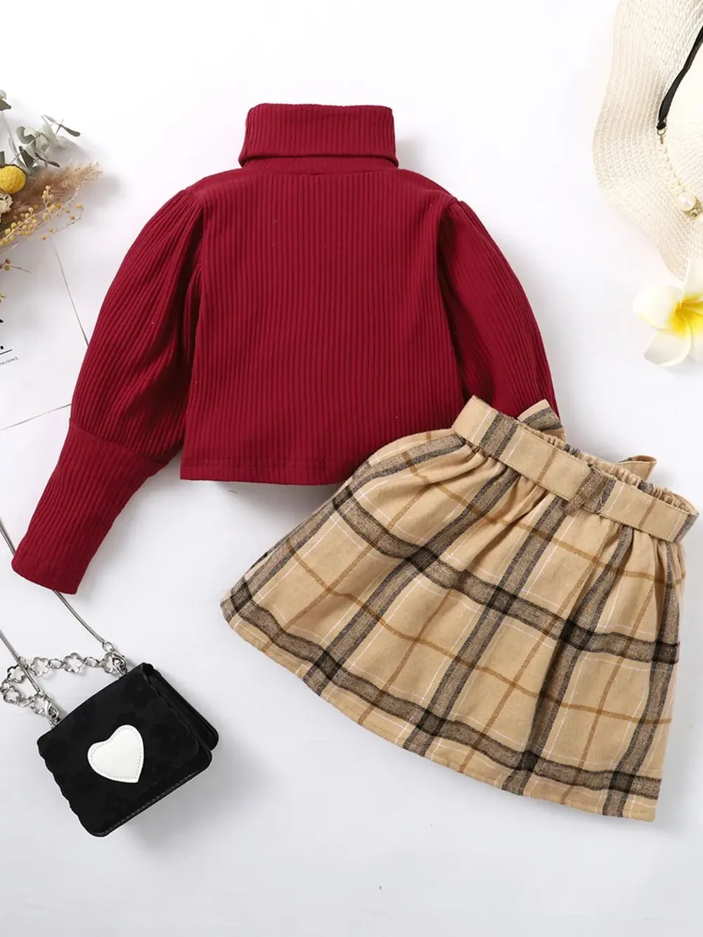 Turtleneck Long Sleeve Top and Skirt Set, image 3