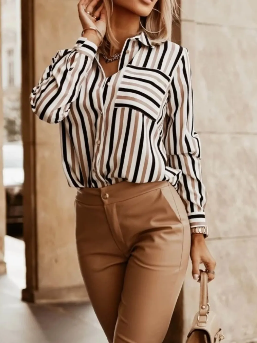 Striped Button-Down Long Sleeve Shirt, image 3